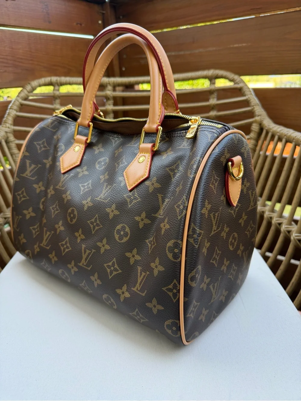 Inpspir@d Lv Monogram Satchel with Tan  and Gold Hardware
